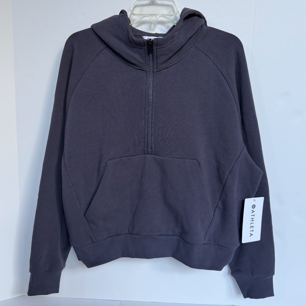 ATHLETA Forever Fleece 1/2 Zip Hoodie Size L NEW NWT Sweatshirt Twilight Purple - Picture 5 of 15
